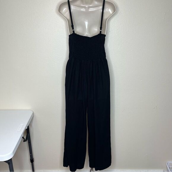 Old Navy Linen Rayon Black Jack Romper Overall Cropped Smocked Back Women Small - Picture 7 of 15